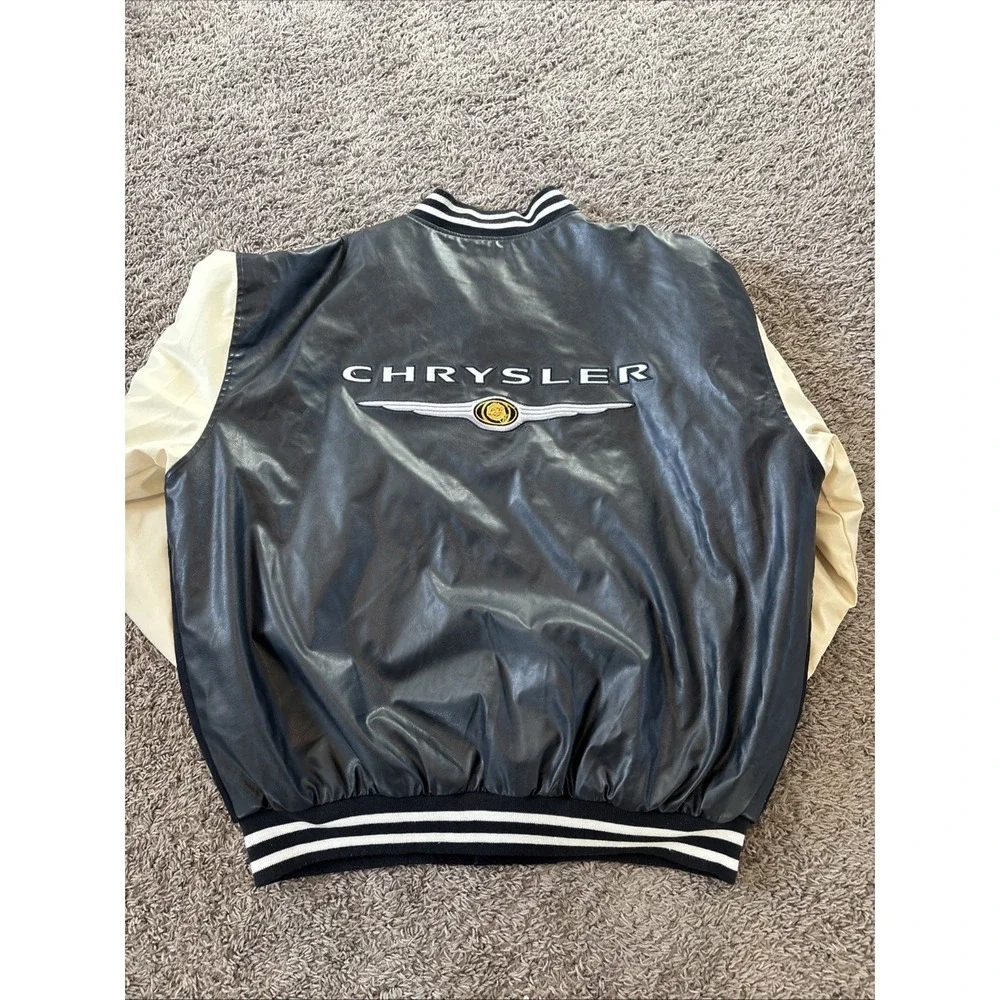 Y2K Chrysler Varsity Jacket XL Wool‎ Faux Leather Logo Back Snap Button Bomber